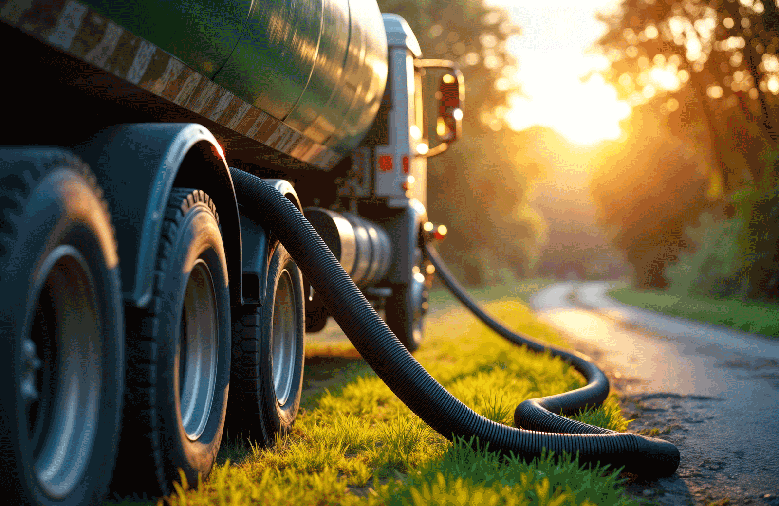Vacuum truck pumps out home drainage.