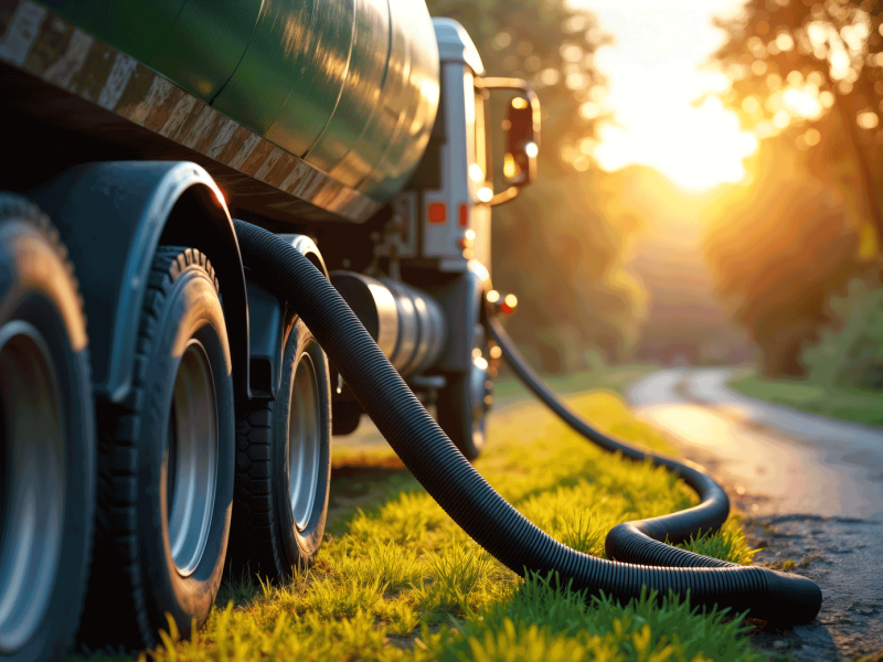 Vacuum truck pumps out home drainage.