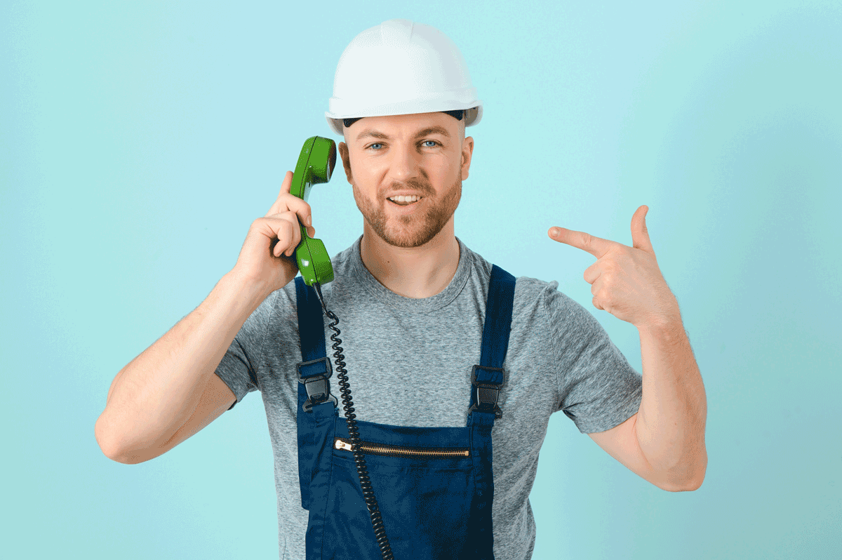Handwerker animiert zum anrufen