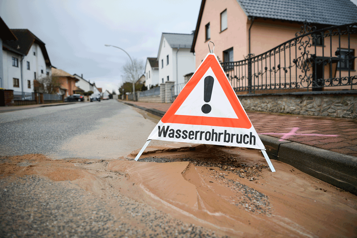 Wasserrohrbruch im Wohngebiet